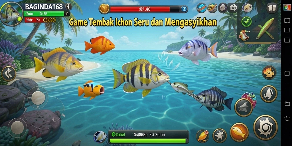 Screenshot gameplay <strong>BAGINDA168</strong> menunjukkan aksi seru menangkap ikan.
