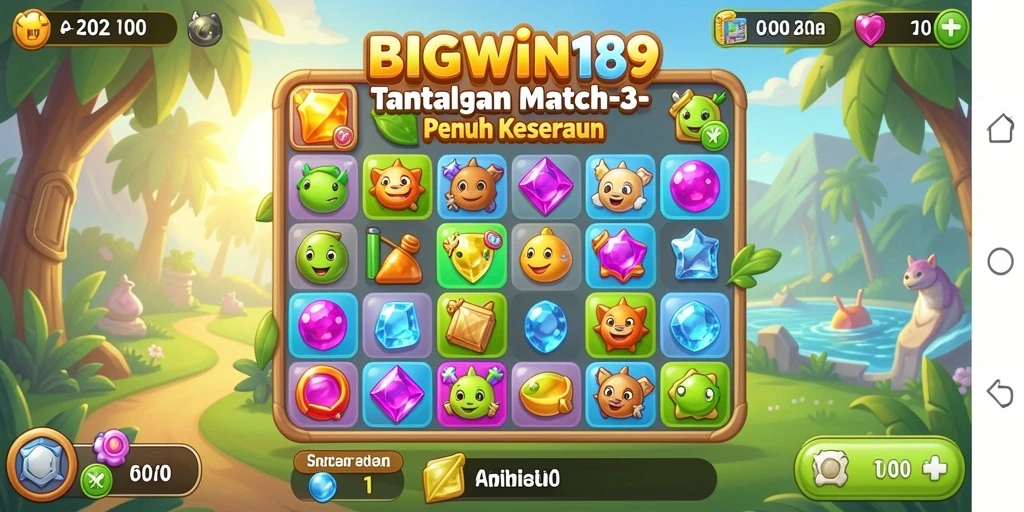 Screenshot gameplay BIGWIN189 dengan efek visual berwarna-warni dari Match-3.