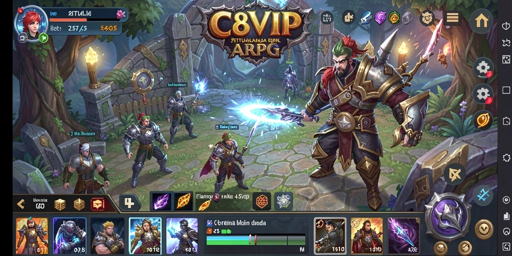 Tampilan gameplay C8VIP yang menakjubkan dengan pertempuran ARPG yang intens.