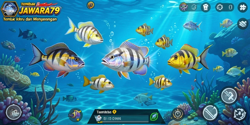 Screenshot gameplay JAWARA79 menampilkan aksi menembak ikan yang seru.