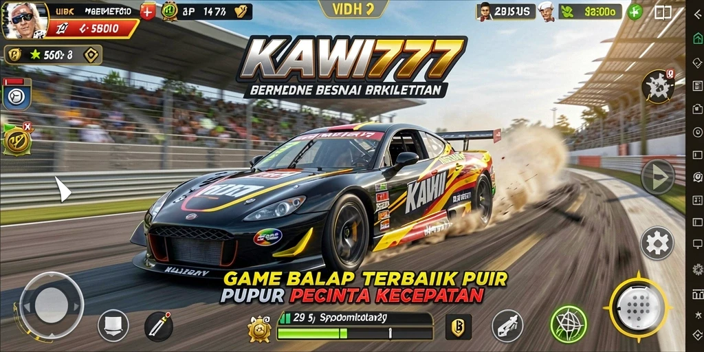 Tampilan gameplay yang seru dalam KAWI777 saat balapan di trek.