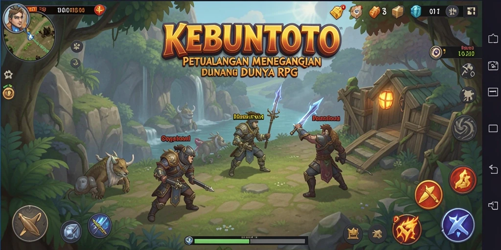 Screenshot gameplay KEBUNTOTO menampilkan aksi seru dan dunia yang kaya.
