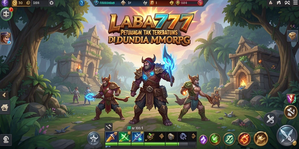 Tampilan gameplay LABA777 dengan karakter yang beraksi di dunia MMORPG.