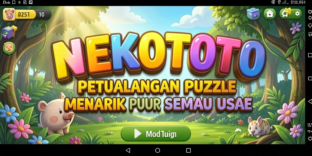 Tangkapan layar utama NEKOTOTO menampilkan gameplay yang menarik dan penuh warna.