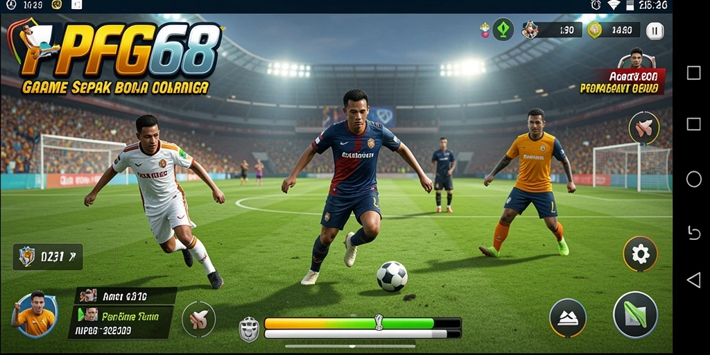 Tampilan gameplay PGG68 yang seru dan mendebarkan saat bermain sepak bola.