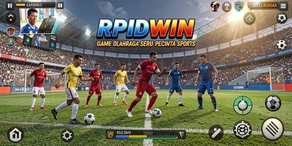 Screenshot utama RPIDWIN menampilkan aksi seru dalam permainan olahraga.